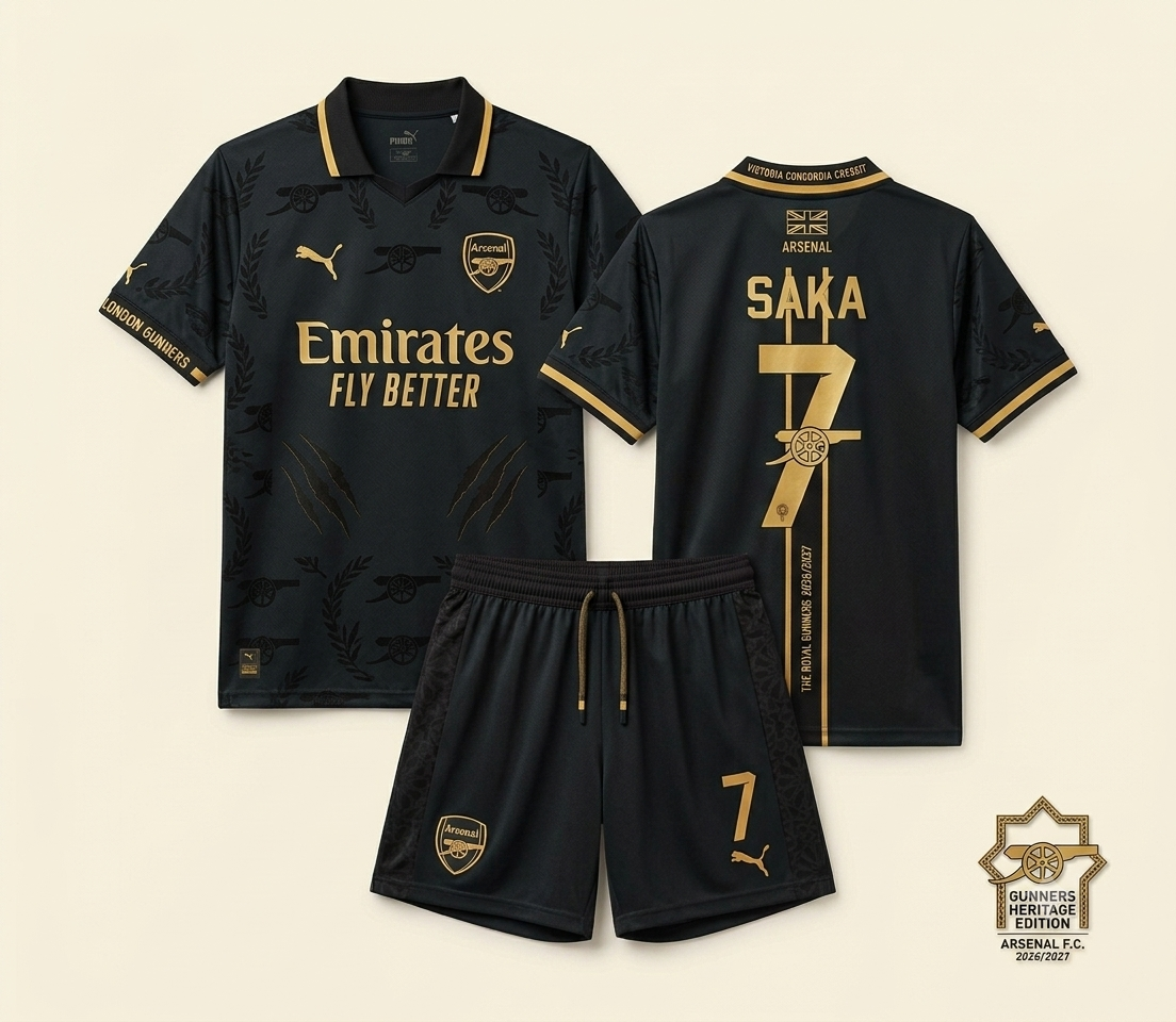 Arsenal London 2026/2027 Away Kit – Black & Gold Edition